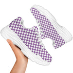 Light Purple And White Checkered Print White Chunky Shoes