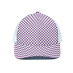 Light Purple And White Checkered Print White Mesh Trucker Cap