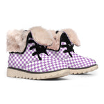 Light Purple And White Checkered Print Winter Boots