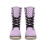 Light Purple And White Checkered Print Winter Boots