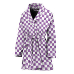 Light Purple And White Checkered Print Women's Bathrobe