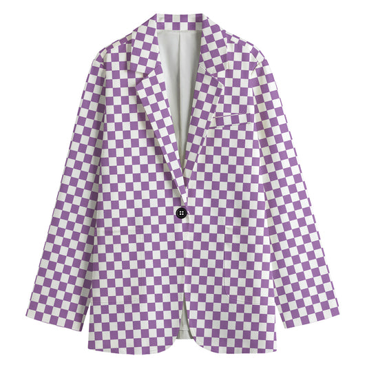 Light Purple And White Checkered Print Women's Blazer