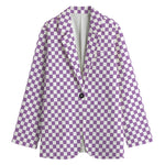 Light Purple And White Checkered Print Women's Blazer