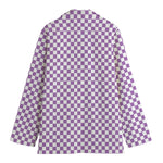 Light Purple And White Checkered Print Women's Blazer