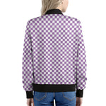 Light Purple And White Checkered Print Women's Bomber Jacket