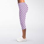 Light Purple And White Checkered Print Women's Capri Leggings