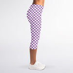 Light Purple And White Checkered Print Women's Capri Leggings