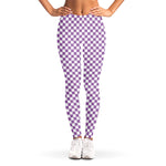 Light Purple And White Checkered Print Women's Leggings