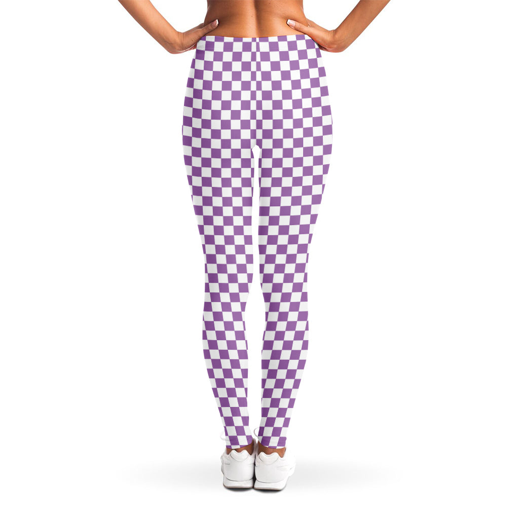 Light Purple And White Checkered Print Women's Leggings