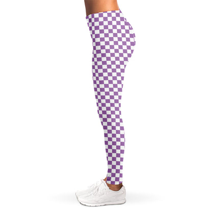 Light Purple And White Checkered Print Women's Leggings