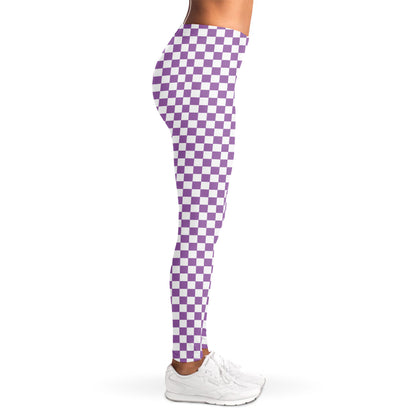Light Purple And White Checkered Print Women's Leggings