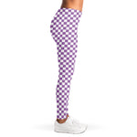 Light Purple And White Checkered Print Women's Leggings