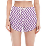 Light Purple And White Checkered Print Women's Split Running Shorts