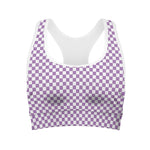 Light Purple And White Checkered Print Women's Sports Bra