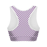 Light Purple And White Checkered Print Women's Sports Bra