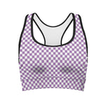 Light Purple And White Checkered Print Women's Sports Bra