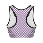 Light Purple And White Checkered Print Women's Sports Bra