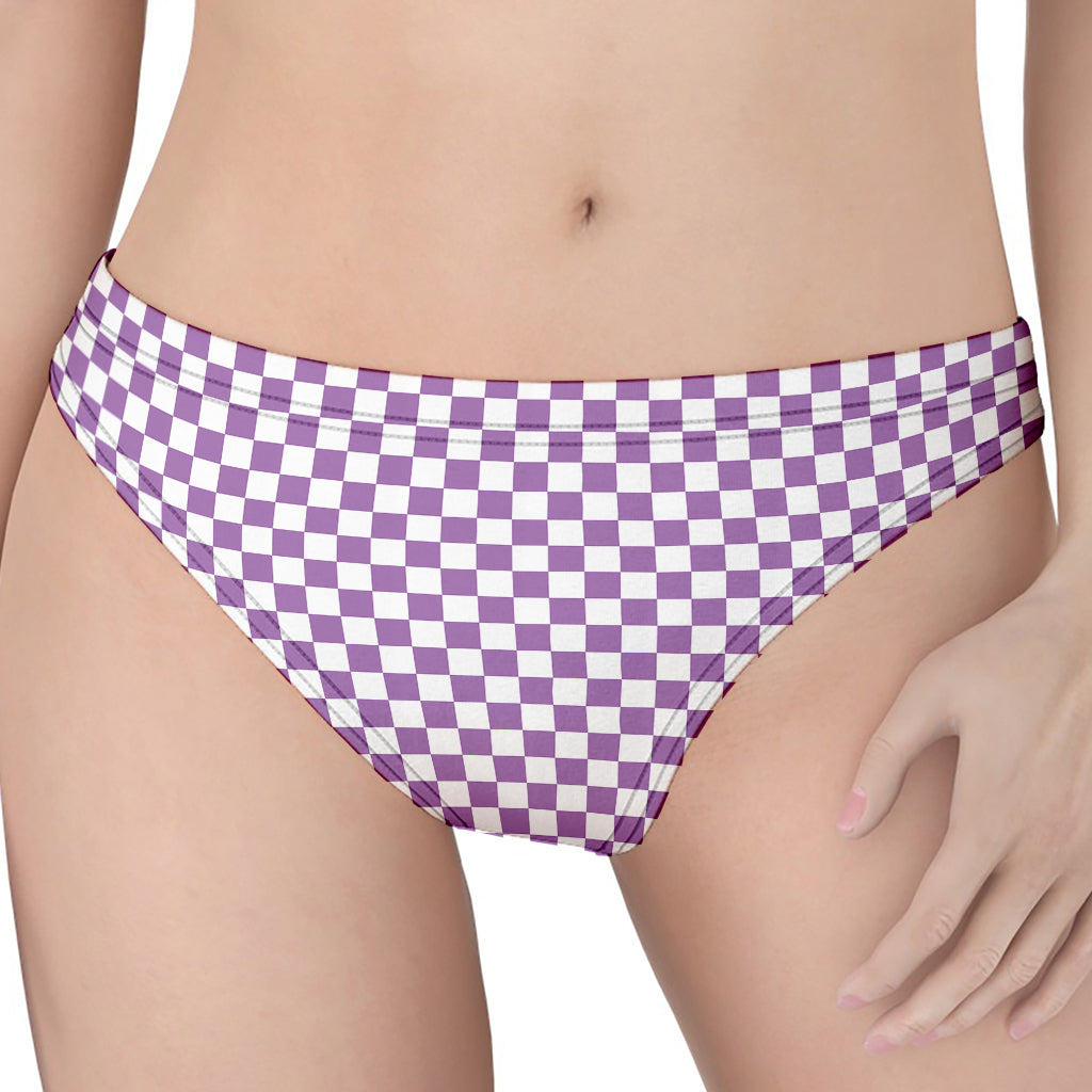 Light Purple And White Checkered Print Women's Thong