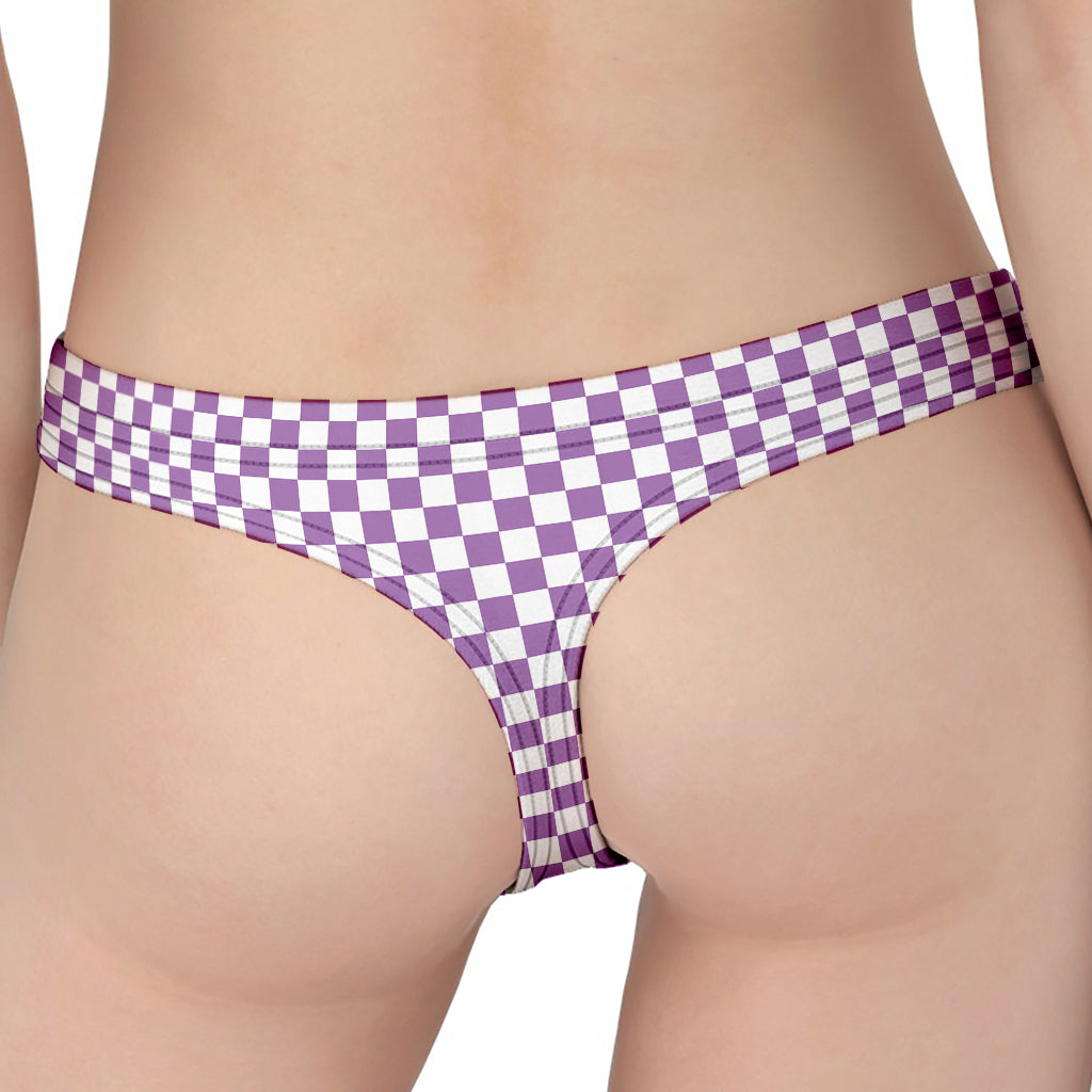 Light Purple And White Checkered Print Women's Thong