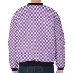 Light Purple And White Checkered Print Zip Sleeve Bomber Jacket