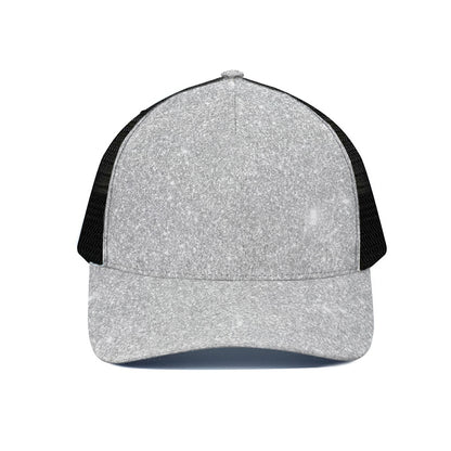 Light Silver Glitter Artwork Print (NOT Real Glitter) Black Mesh Trucker Cap
