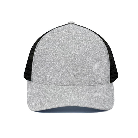Light Silver Glitter Artwork Print (NOT Real Glitter) Black Mesh Trucker Cap
