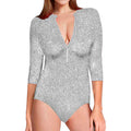 Bright Silver (NOT Real) Glitter Print Long Sleeve Swimsuit