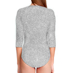 Light Silver Glitter Artwork Print (NOT Real Glitter) Long Sleeve Swimsuit