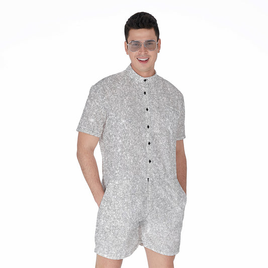 Light Silver Glitter Artwork Print (NOT Real Glitter) Men's Rompers