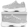 Bright Silver (NOT Real) Glitter Print White Chunky Shoes