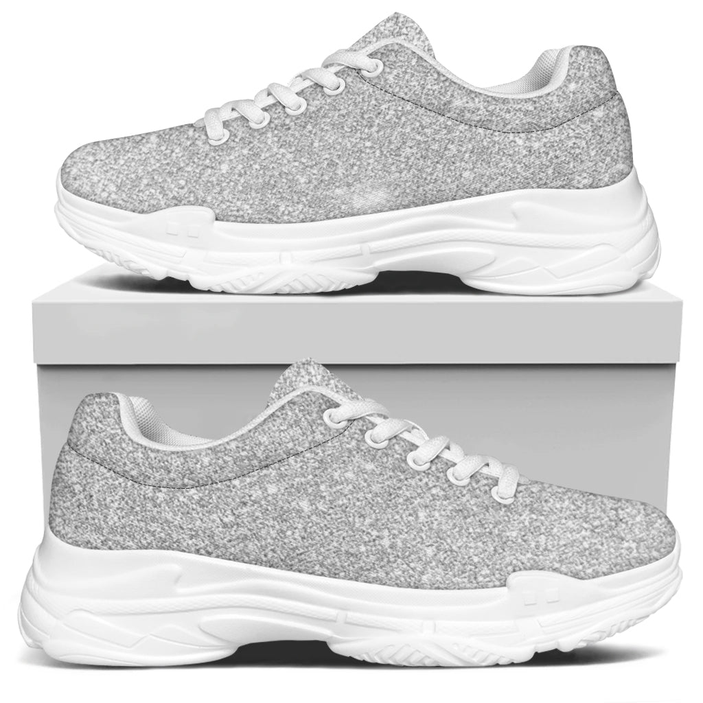 Light Silver Glitter Artwork Print (NOT Real Glitter) White Chunky Shoes