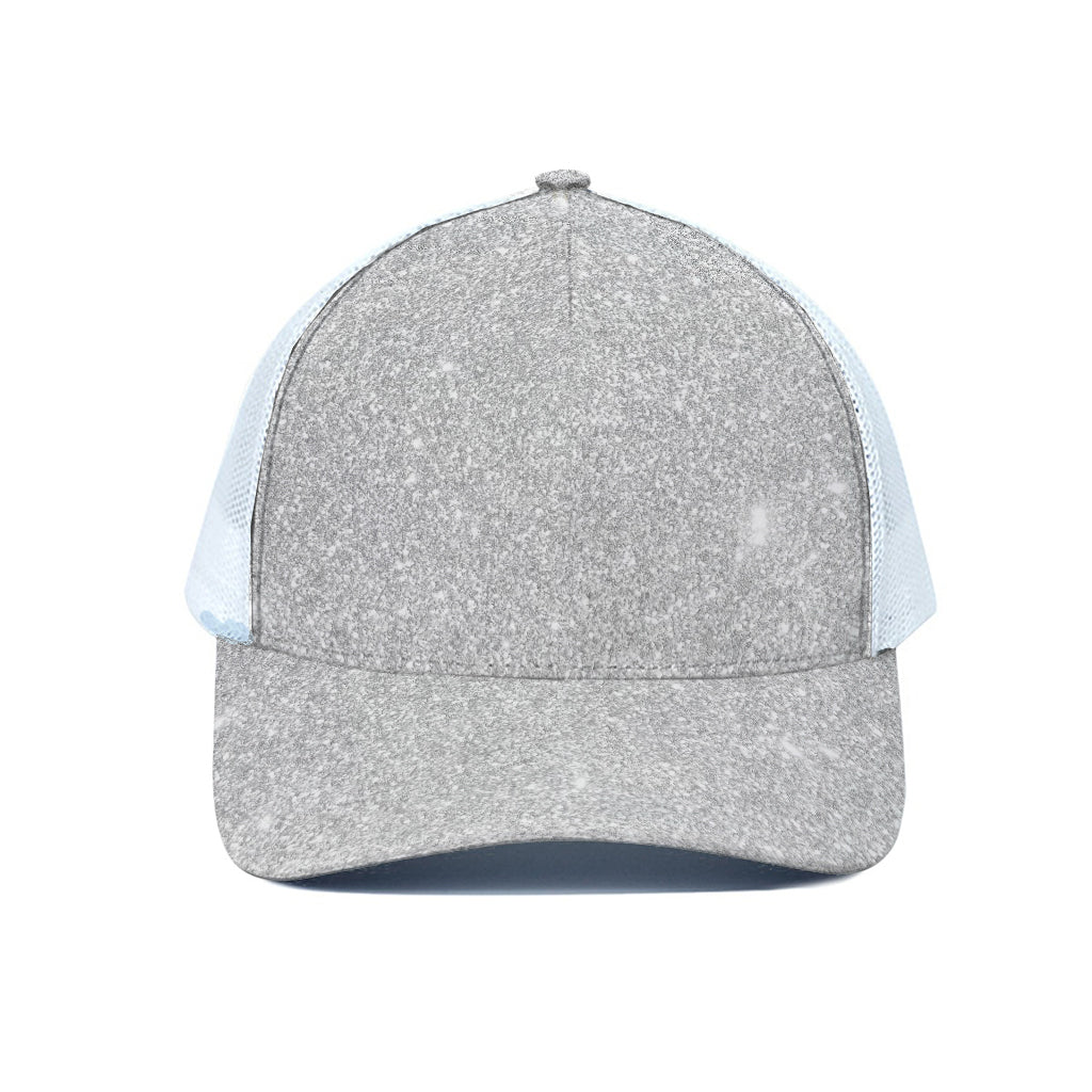 Light Silver Glitter Artwork Print (NOT Real Glitter) White Mesh Trucker Cap