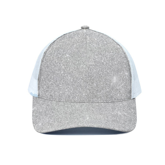 Light Silver Glitter Artwork Print (NOT Real Glitter) White Mesh Trucker Cap