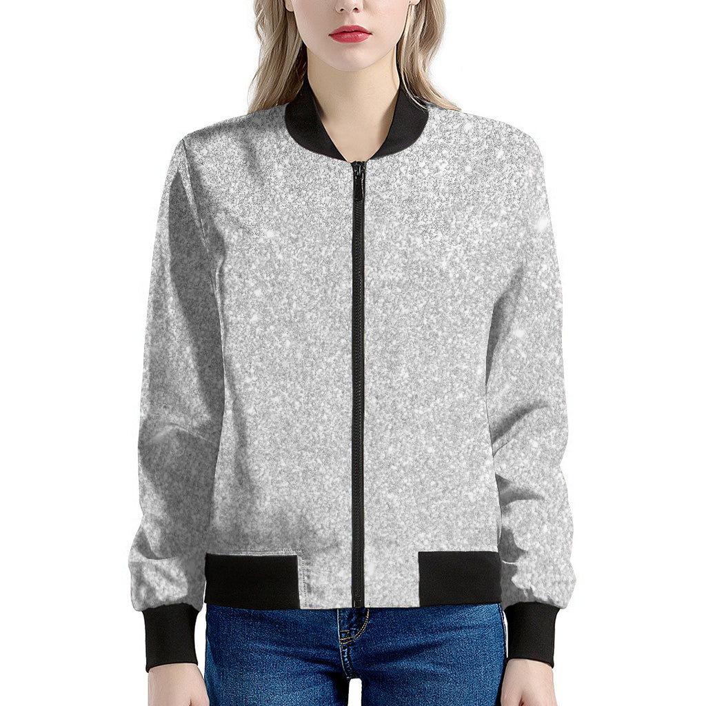 Light Silver Glitter Artwork Print (NOT Real Glitter) Women's Bomber Jacket