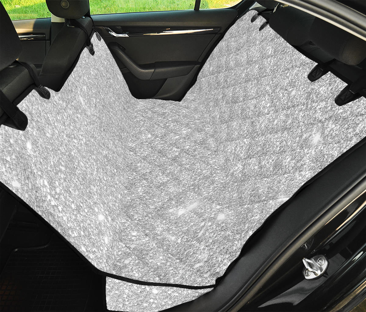 Bright Silver (NOT Real) Glitter Print Pet Car Back Seat Cover