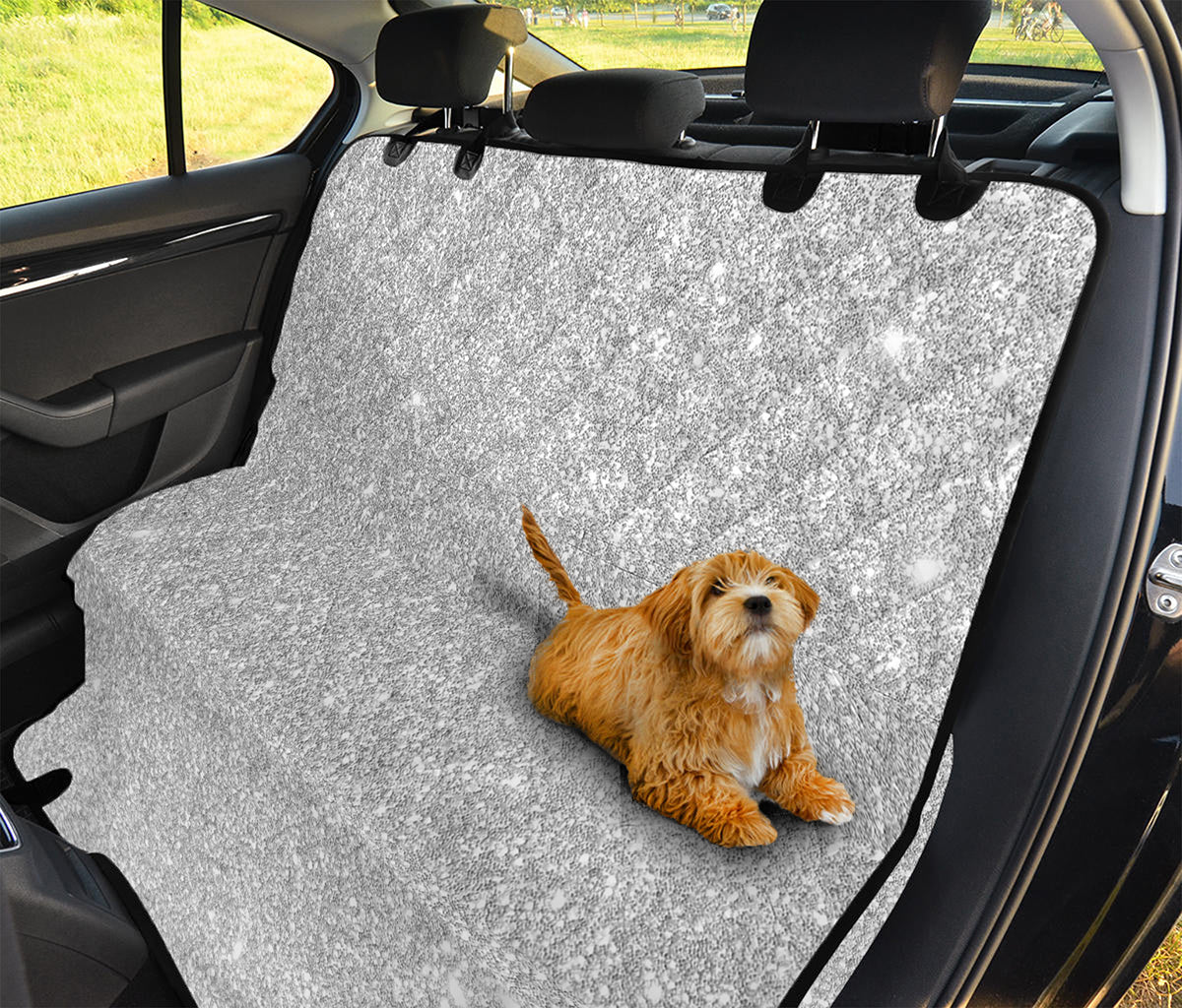 Bright Silver (NOT Real) Glitter Print Pet Car Back Seat Cover