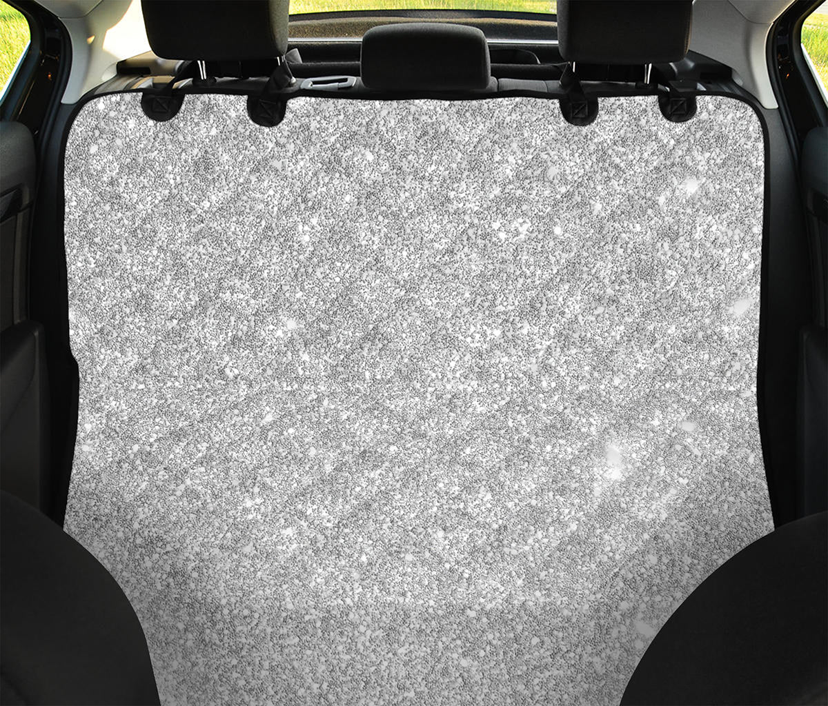 Bright Silver (NOT Real) Glitter Print Pet Car Back Seat Cover