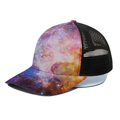 Light Stardust Galaxy Deep Space Print Black Mesh Trucker Cap