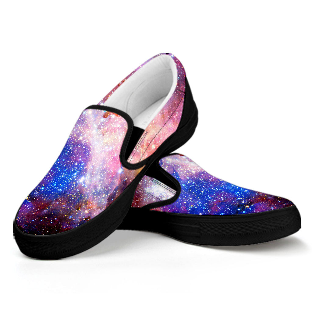 Light Stardust Galaxy Deep Space Print Black Slip On Sneakers