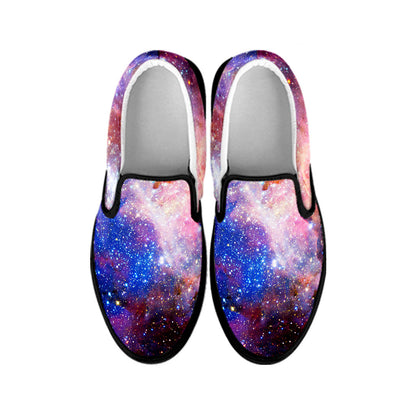 Light Stardust Galaxy Deep Space Print Black Slip On Sneakers