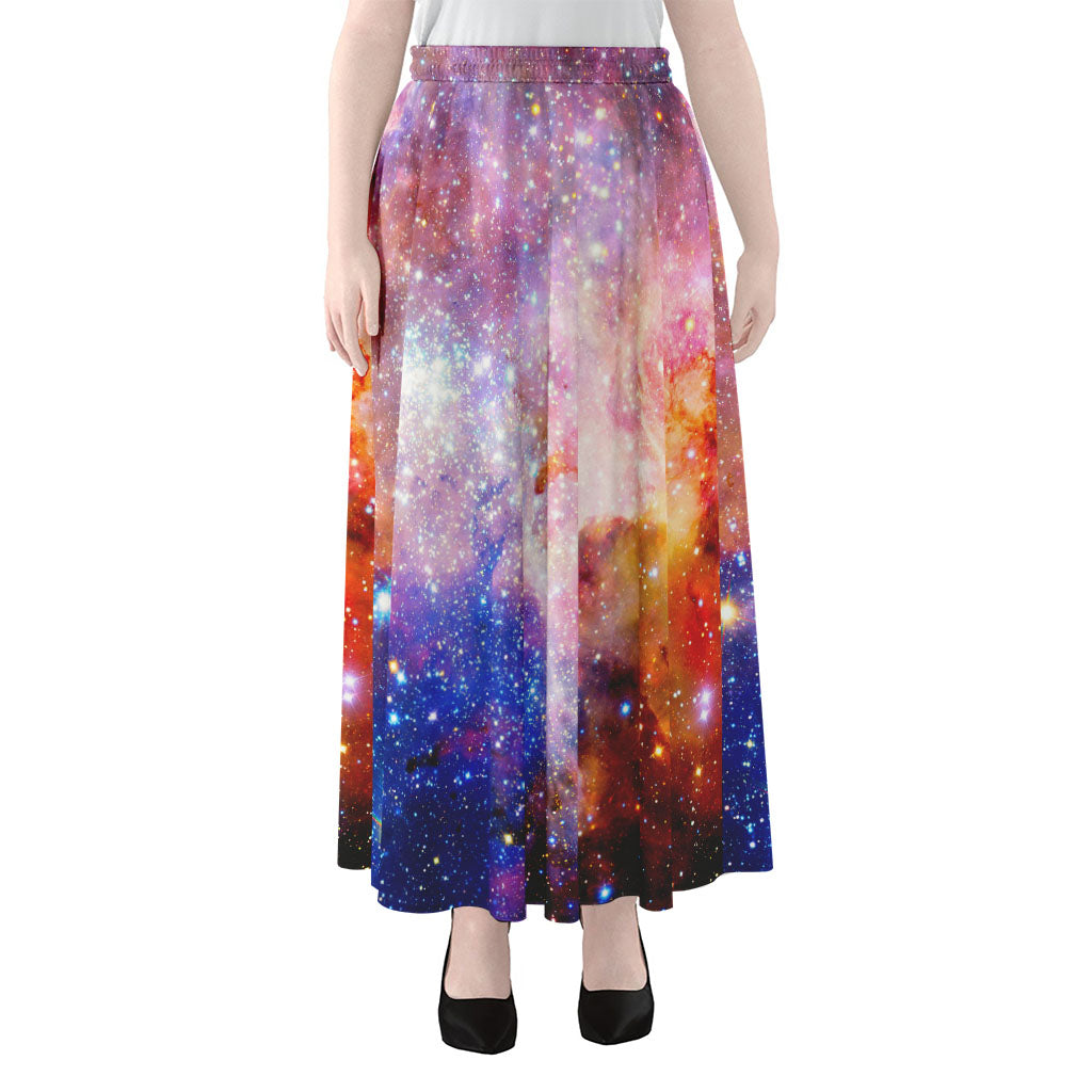Light Stardust Galaxy Deep Space Print Chiffon Maxi Skirt