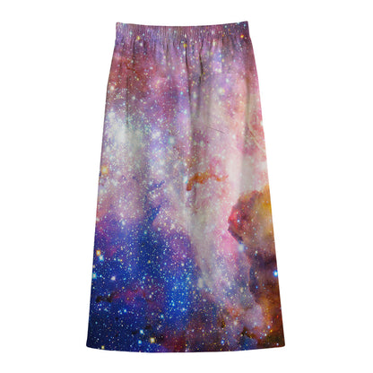 Light Stardust Galaxy Deep Space Print Cotton Front Slit Maxi Skirt