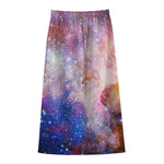 Light Stardust Galaxy Deep Space Print Cotton Front Slit Maxi Skirt