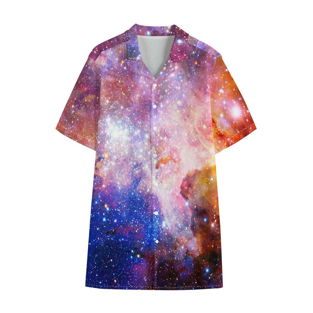 Light Stardust Galaxy Deep Space Print Cotton Hawaiian Shirt