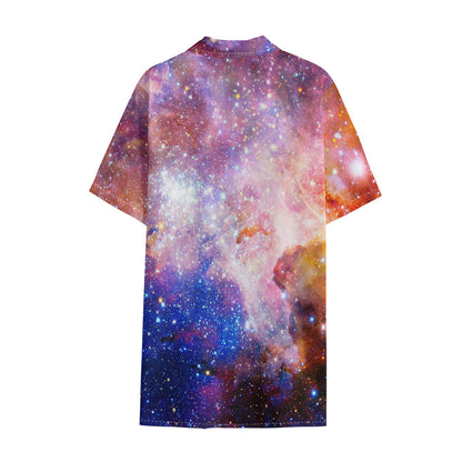 Light Stardust Galaxy Deep Space Print Cotton Hawaiian Shirt