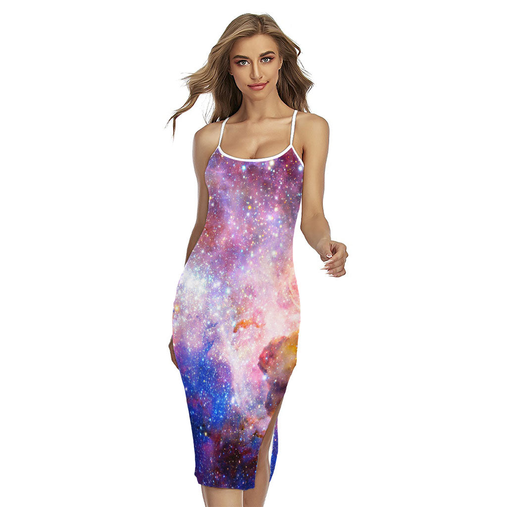 Light Stardust Galaxy Deep Space Print Cross Back Cami Dress