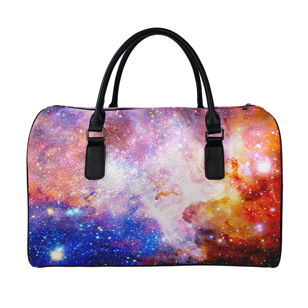 Light Stardust Galaxy Deep Space Print Leather Duffle Bag