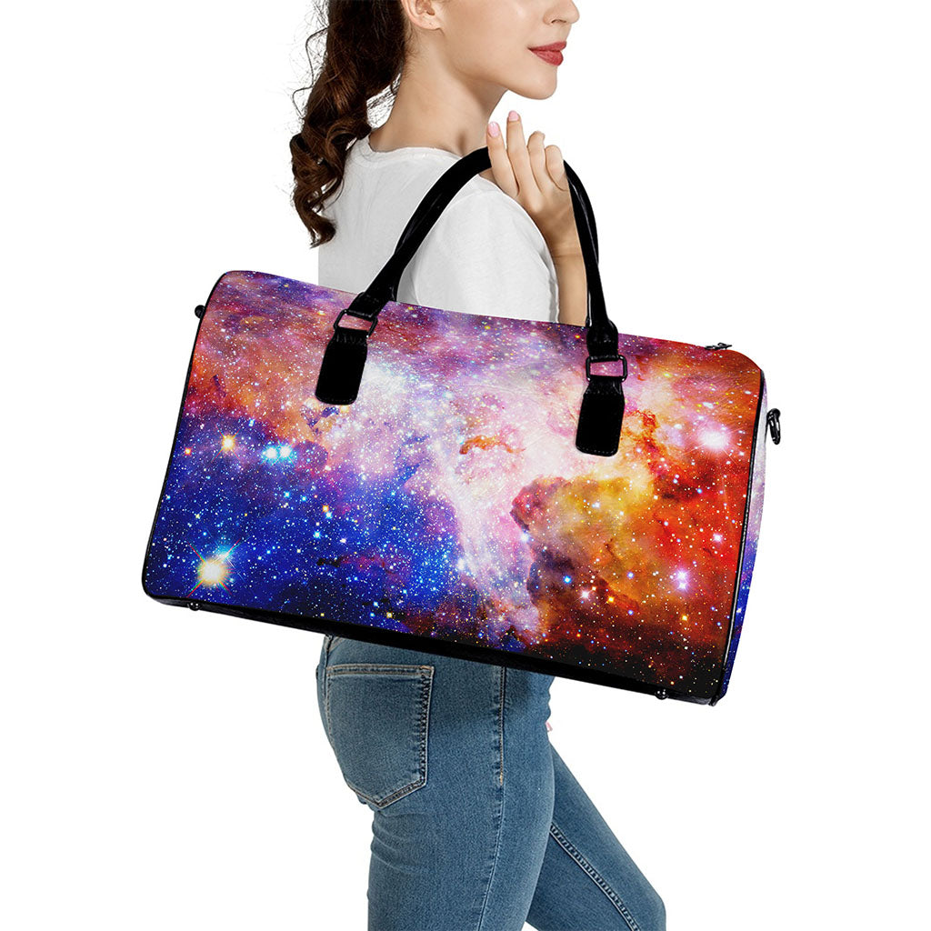 Light Stardust Galaxy Deep Space Print Leather Duffle Bag