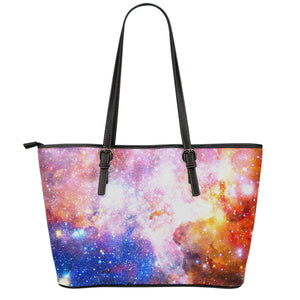Light Stardust Galaxy Deep Space Print Leather Tote Bag