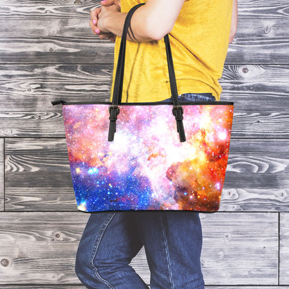 Light Stardust Galaxy Deep Space Print Leather Tote Bag